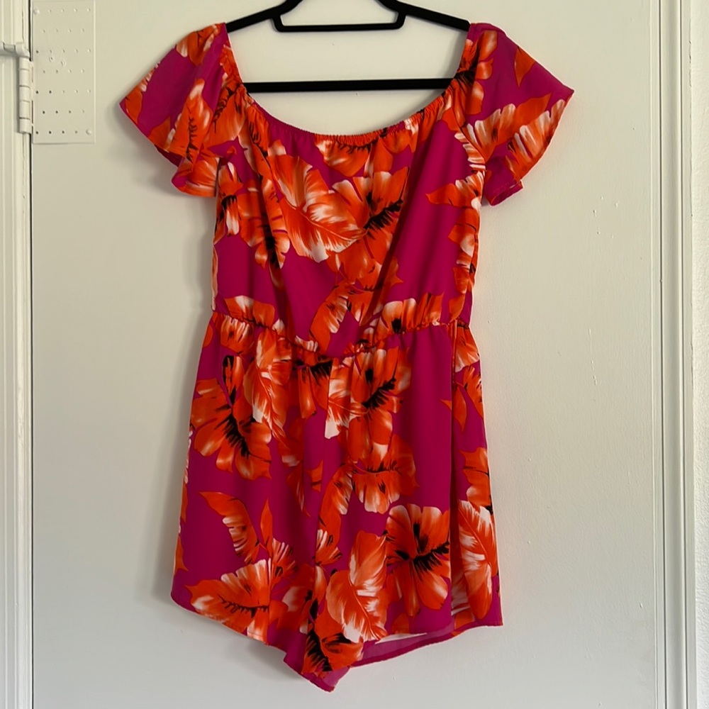 Pink and orange romper from Lulus